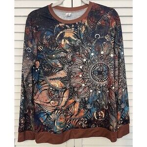 Chicyea Shirt Long Sleeve Brown Blue Floral Women’s Size Large